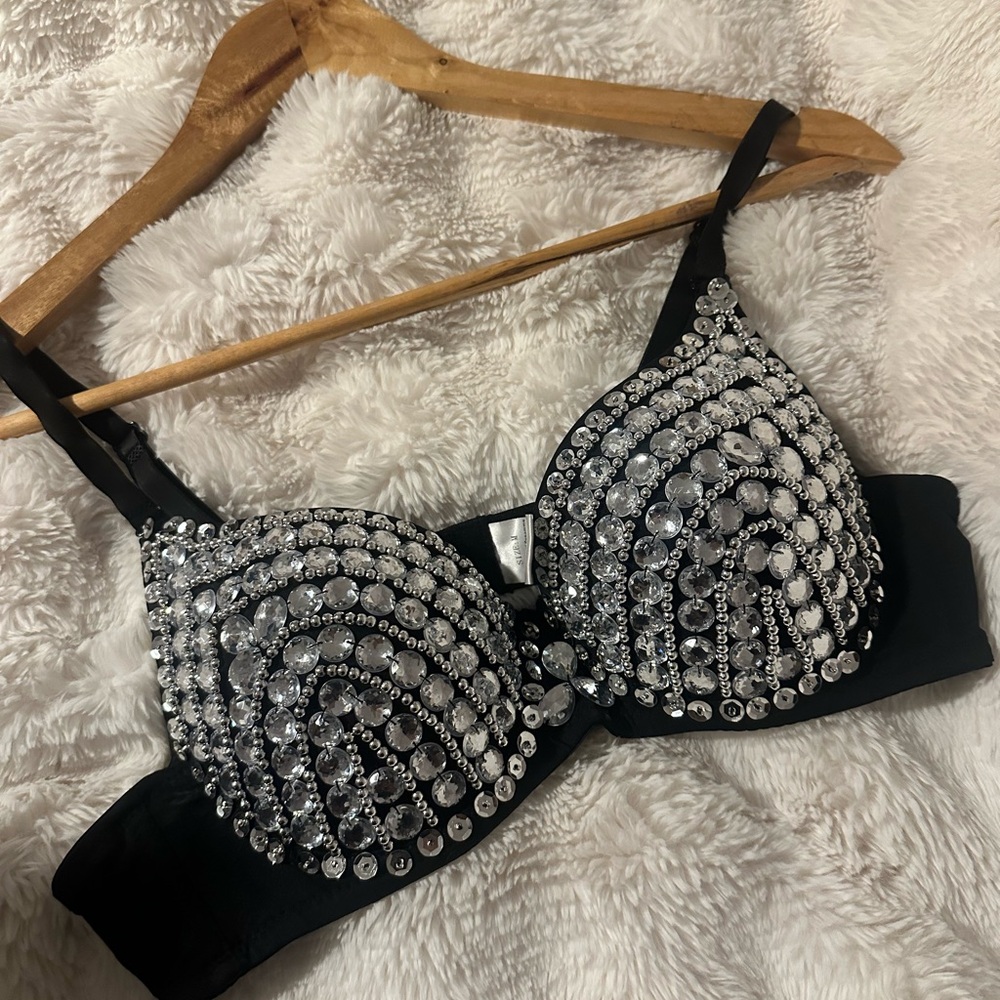 Embellished Black Bra